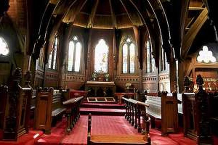 Gereja Katedral St Paul tua yang seluruhnya terbuat dari kayu yang dibuka sebagai museum untuk kunjungan wisatawan di Wellinngton, Selandia Baru.