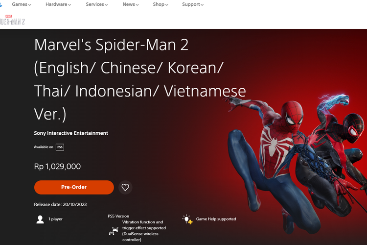 Marvel's Spider-Man 2 mendukung takarir Bahasa Indonesia
