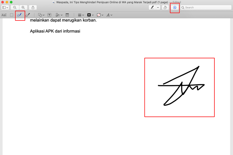 Ilustrasi cara tanda tangan digital di PDF via aplikasi bawaan Preview pada desktop MacOS.