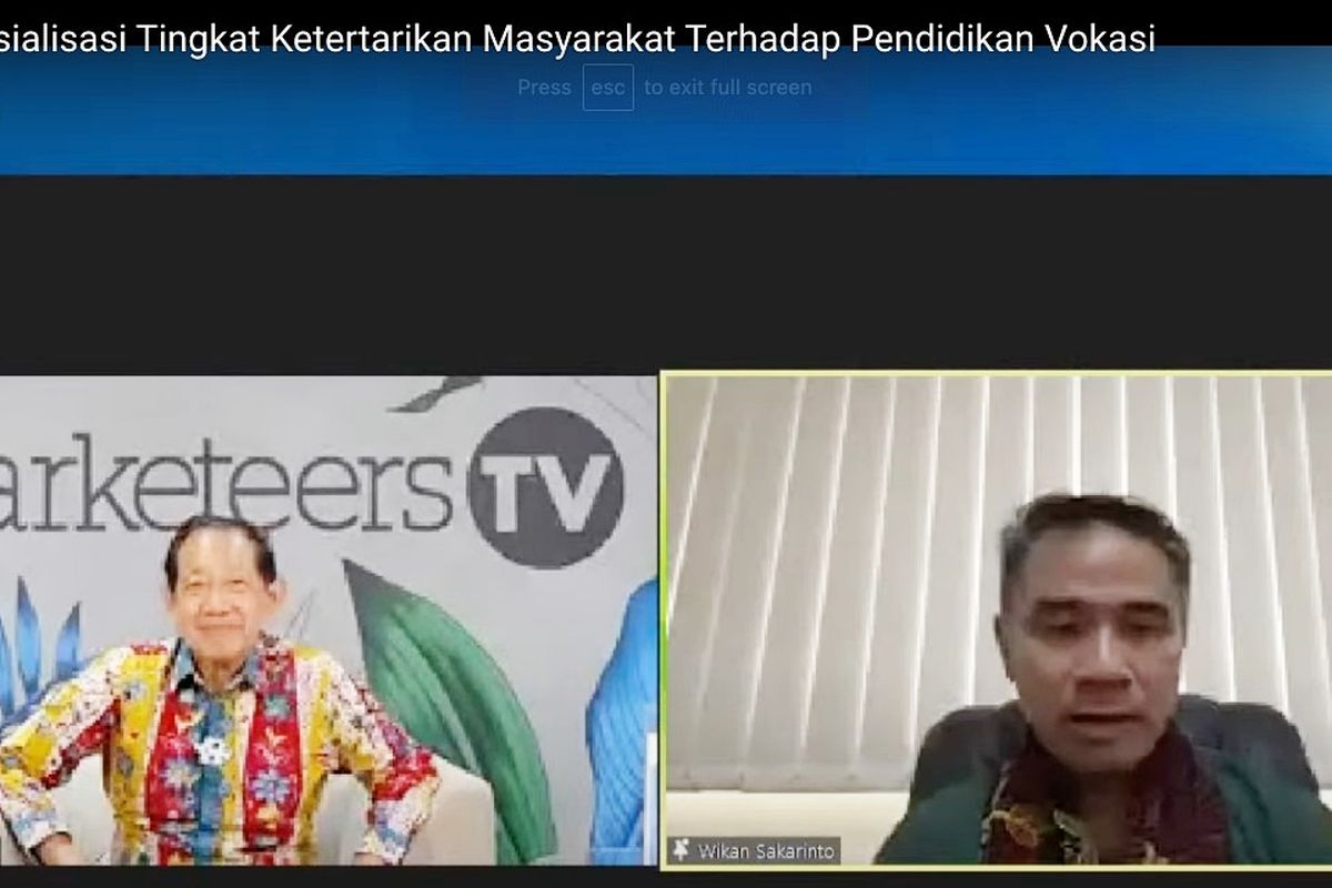 Tangkapan layar acara webinar sosialisasi tingkat ketertarikan masyarakat terhadap pendidikan vokasi pada Jumat (9/4/2021).
