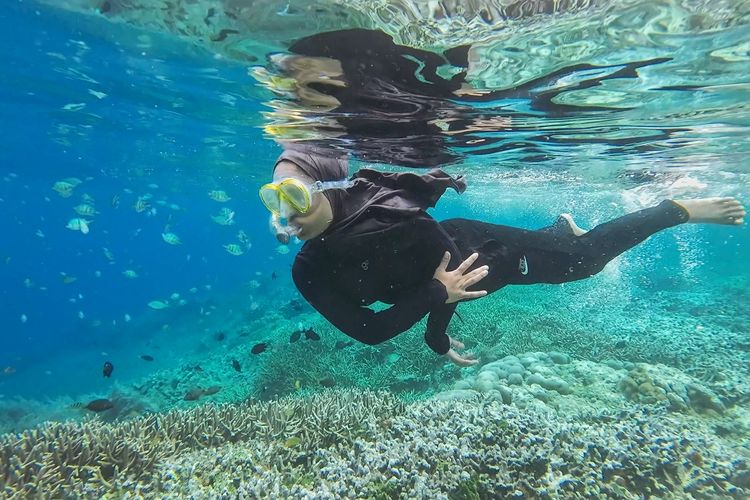 Kompas.com menyelam di Bunaken Timur, spot snorkeling untuk pemula di Taman Nasional Laut Bunaken, Manado, Sulawesi Utara, Kamis (30/10/2025). 