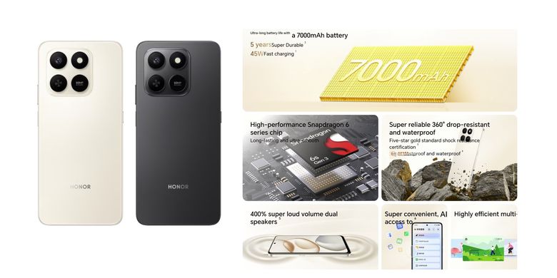 Spesifikasi Honor play 10 5G yng paling diunggulkan adalah baterai 7.000 mAh.