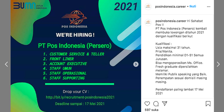 Hoaks Lowongan Kerja Dan Instagram Mengatasnamakan Pt Pos Indonesia Halaman All Kompas Com