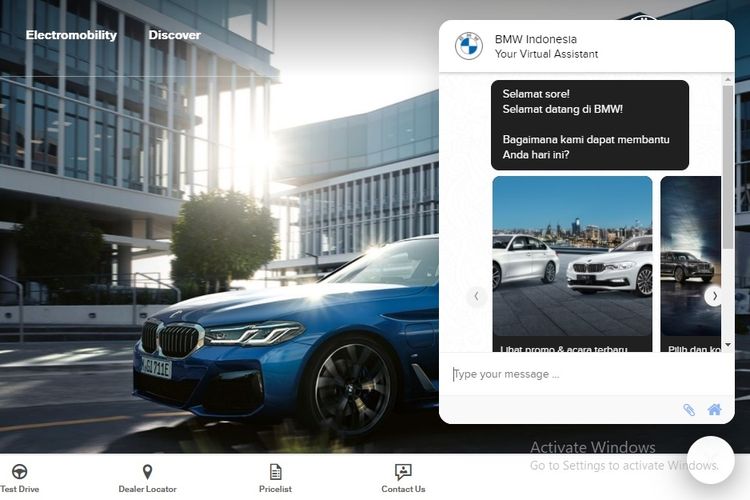 Ilustrasi layanan virtual pada situs BMW Indonesia