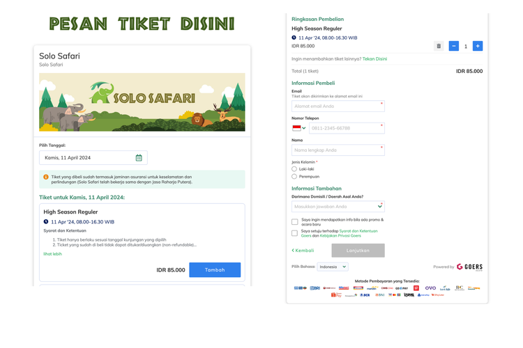 Ilustrasi cara pesan tiket taman safari online