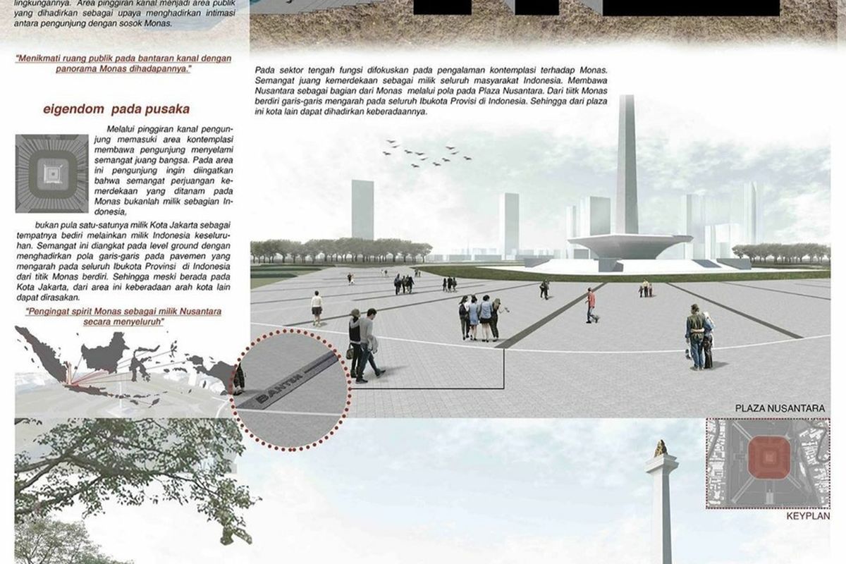 Desain revitalisasi Monumen Nasional oleh arsitek Deddy Wahjudi dan tim yang menjadi pemenang sayembara