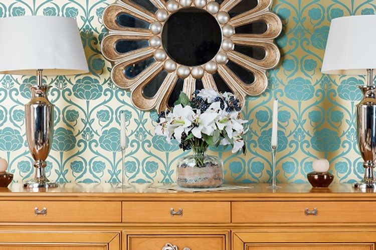 Ilustrasi lemari, ilustrasi lampu meja, ilustrasi cermin, ilustrasi art deco.