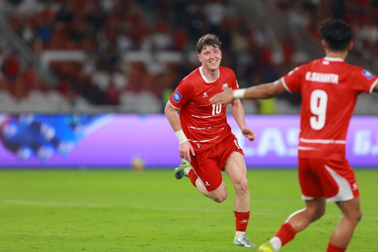 Momen perayaan gol Ole Romeny dalam laga FIFA Series 2026 Timnas Indonesia vs Saint Kitts and Nevis yang digelar di Stadion Utama Gelora Bung Karno, Jumat (27/3/2026).