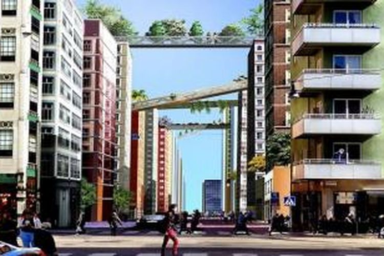 Sky walk memungkinkan penduduk kota untuk mengeksplorasi lingkungan mereka dari atas.