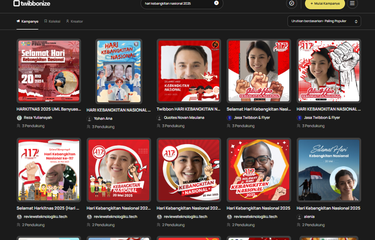 Halaman depan situs twibbonize dengan pencarian kampanye: Hari Kebangkitan Nasional.