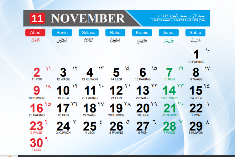 Kalender November 2025. Ini jadwal tanggal merah bulan ini. 
