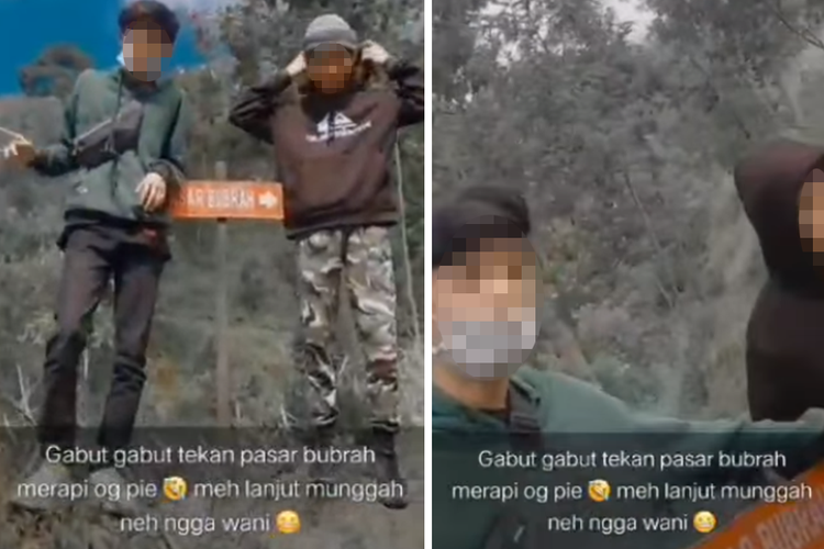 Tangkapan layar video yang menampilkan sekelompok pemuda berada di area Gunung Merapi.