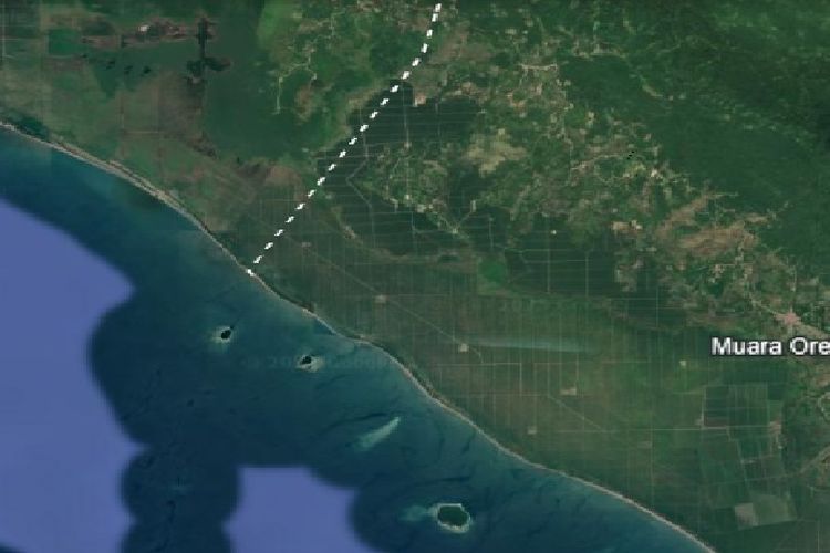 Peta Pulau Mangkir Kecil, Pulau Mangkir Besar, Pulau Panjang, dan Pulau Lipan yang berada lebih dekat dari pesisir Kabupaten Tapanuli Tengah, Sumatera Utara dilihat dari citra satelit