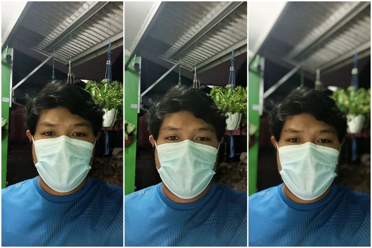 Hasil foto kamera selfie 16 MP di Xiaomi 11T untuk mode normal (kiri), Night Mode (tengah), dan portrait (kanan). Bisa dilihat, seluruh foto wajah yang dihasilkan kamera selfie ponsel ini memiliki kualitas yang cukup baik meski diambil di kondisi malam hari dengan pencahayaan cukup. Efek bokeh yang dihasilkan kamera selfie ini juga tampak cukup bagus dan rapi. 