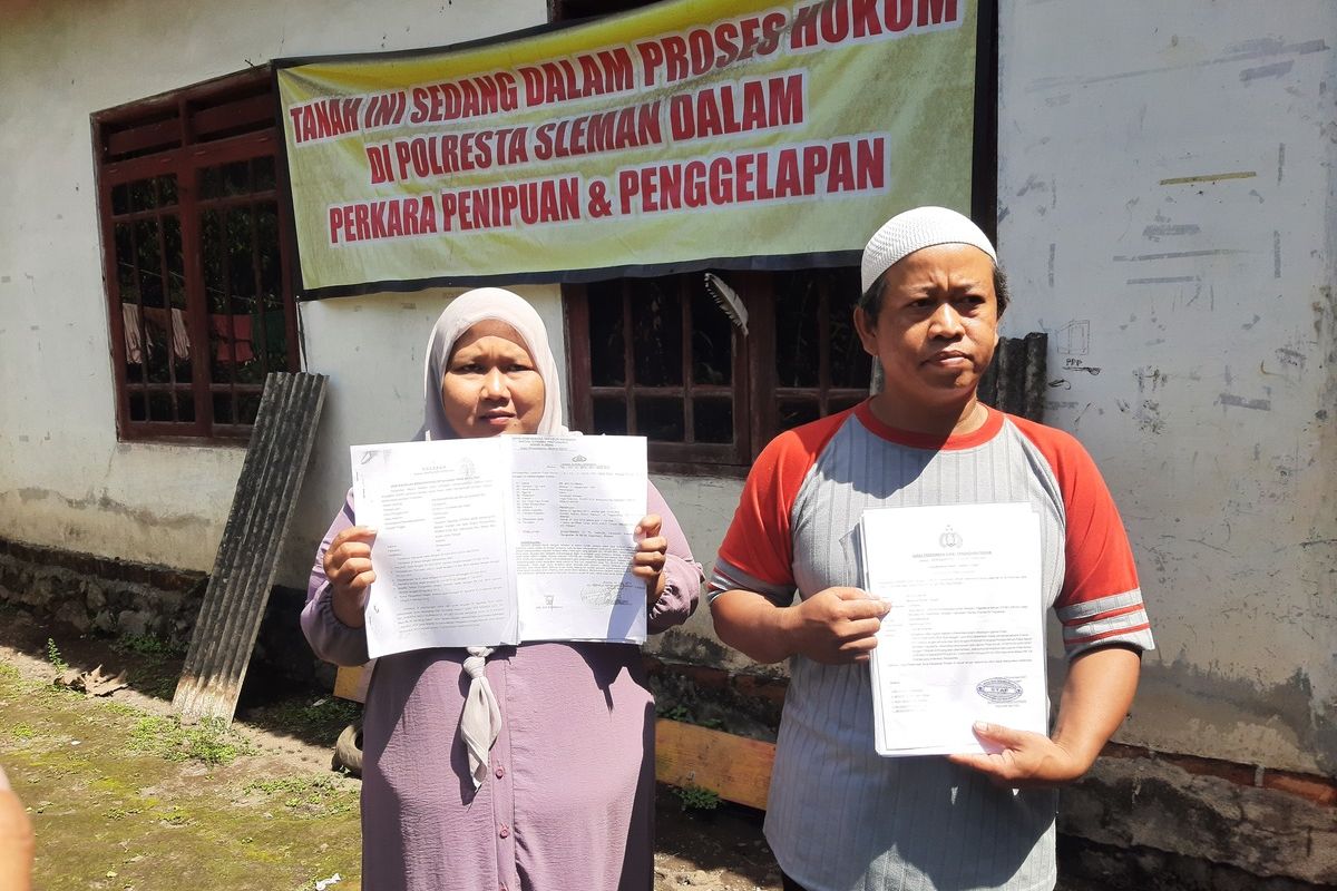 Suami istri di Kabupaten, Sleman Hedi Ludiman (49) dan Evi Fatimah (38) yang menjadi korban dugaan praktik mafia tanah.