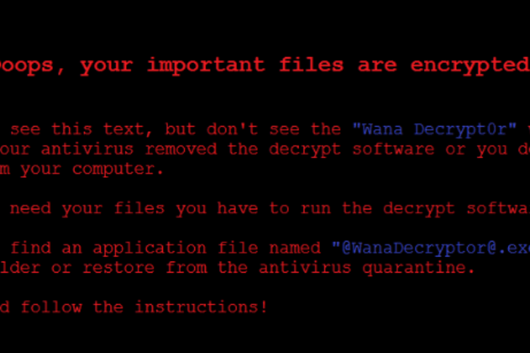 Tampilan wallpaper dari komputer Windows yang terjangkit ransomware WannaCry.