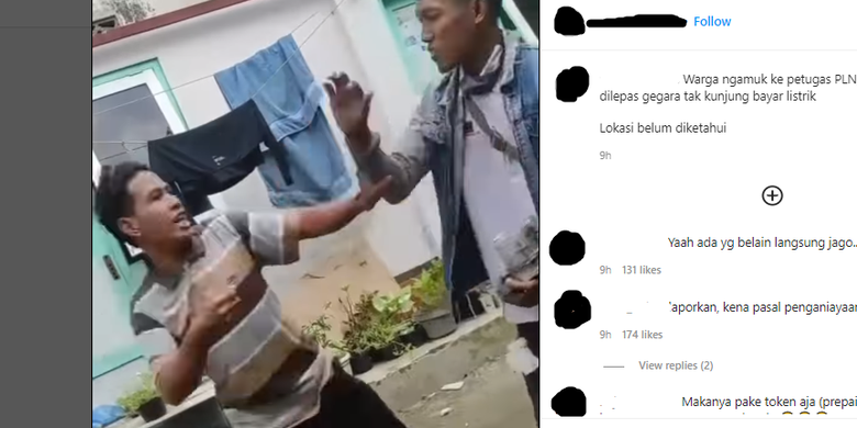 Tangkapan layar petugas PLN yang dihajar warga diduga karena mencopot meteran listrik milik warga yang terlambat bayar listrik.