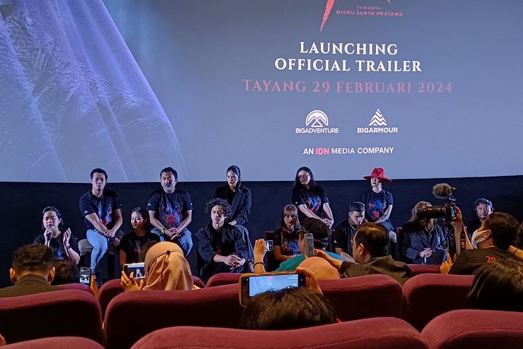 Konferensi pers peluncuran trailer film horor Pasar Setan di Epicentrum XXI, Selasa (6/2/2024).