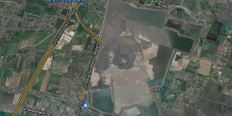 Tangkapan layar Google Maps area semburan lumpur Lapindo di Sidoarjo, Jawa timur.