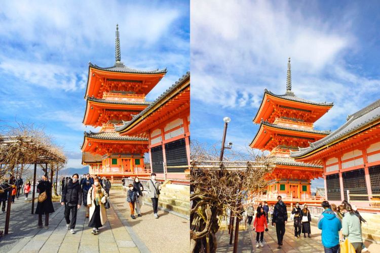 Pagoda di area Kiyomizudera, kuil di Kyoto, Jepang, Minggu (22/01/2023).
