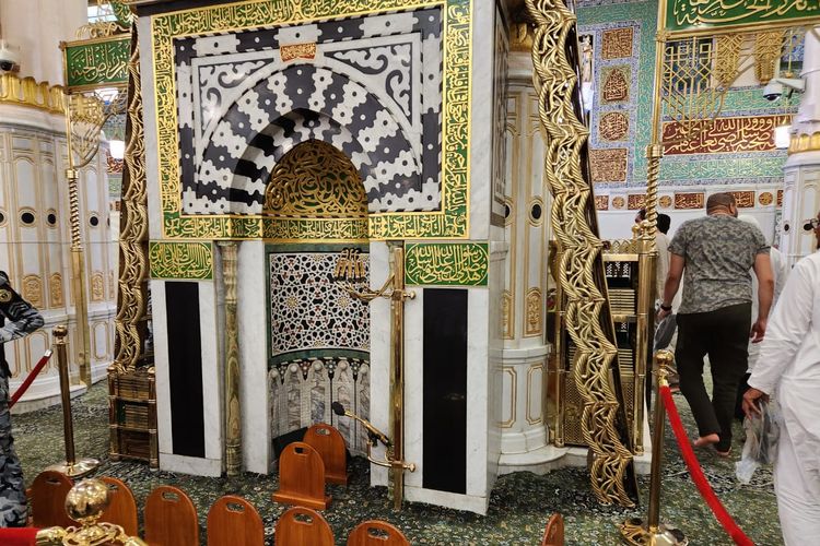 Mimbar Rasulullah Saw di Raudhah, Masjid Nabawi, Madinah, Arab Saudi.