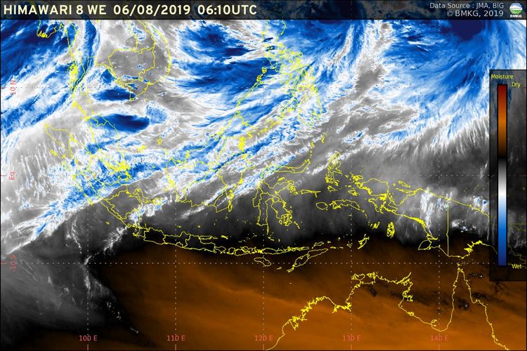 Pengamatan BMKG menunjukkan bahwa dry intrusion telah memasuki selatan Indonesia dari Australia.