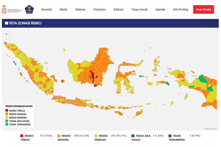 Tangkapan layar Peta Risiko Covid-19 per 4 April 2021