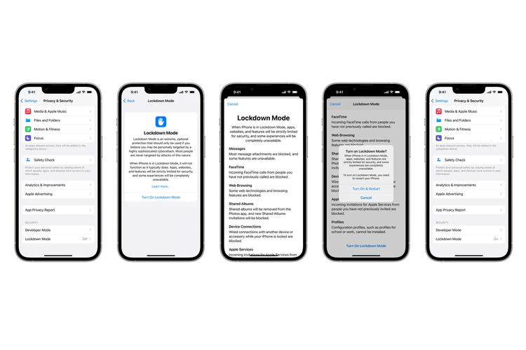 Cara mengaktifkan Lockdown Mode di iPhone.