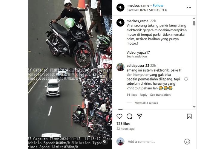 Sebuah video yang menunjukkan seorang juru parkir yang tengah mengatur motor yang sedang terparkir di pinggir jalan viral di media sosial.