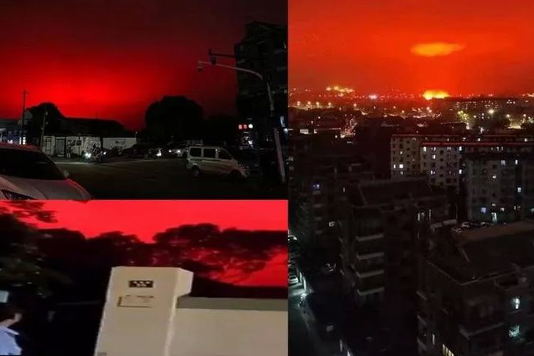 Orang-orang tercengang ketika langit berubah menjadi merah darah di kota Zhoushan China untuk waktu yang singkat pada Sabtu (7/5/2022), dan sempat menimbulkan ketakutan warga di media sosial
