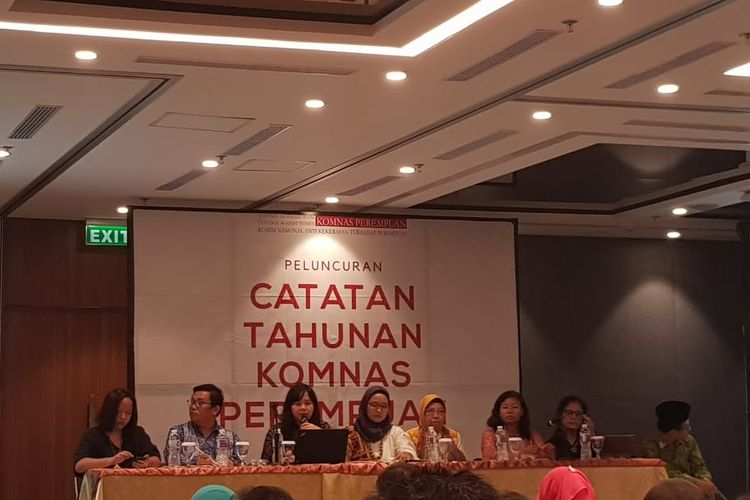 Konferensi pers Catatan Tahunan Komnas Perempuan di kawasan Cikini, Jakarta, Jumat (6/3/2020).