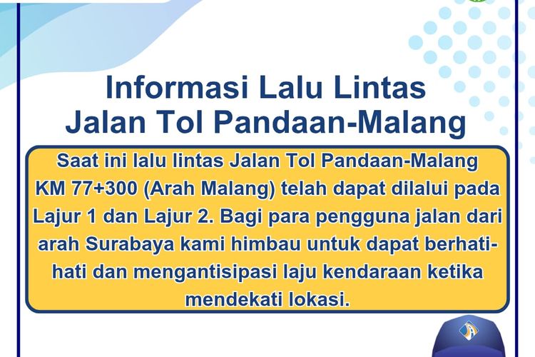 Tol Pandaan Malang KM 77 sudah bisa dilalui kendaraan dua lajur.