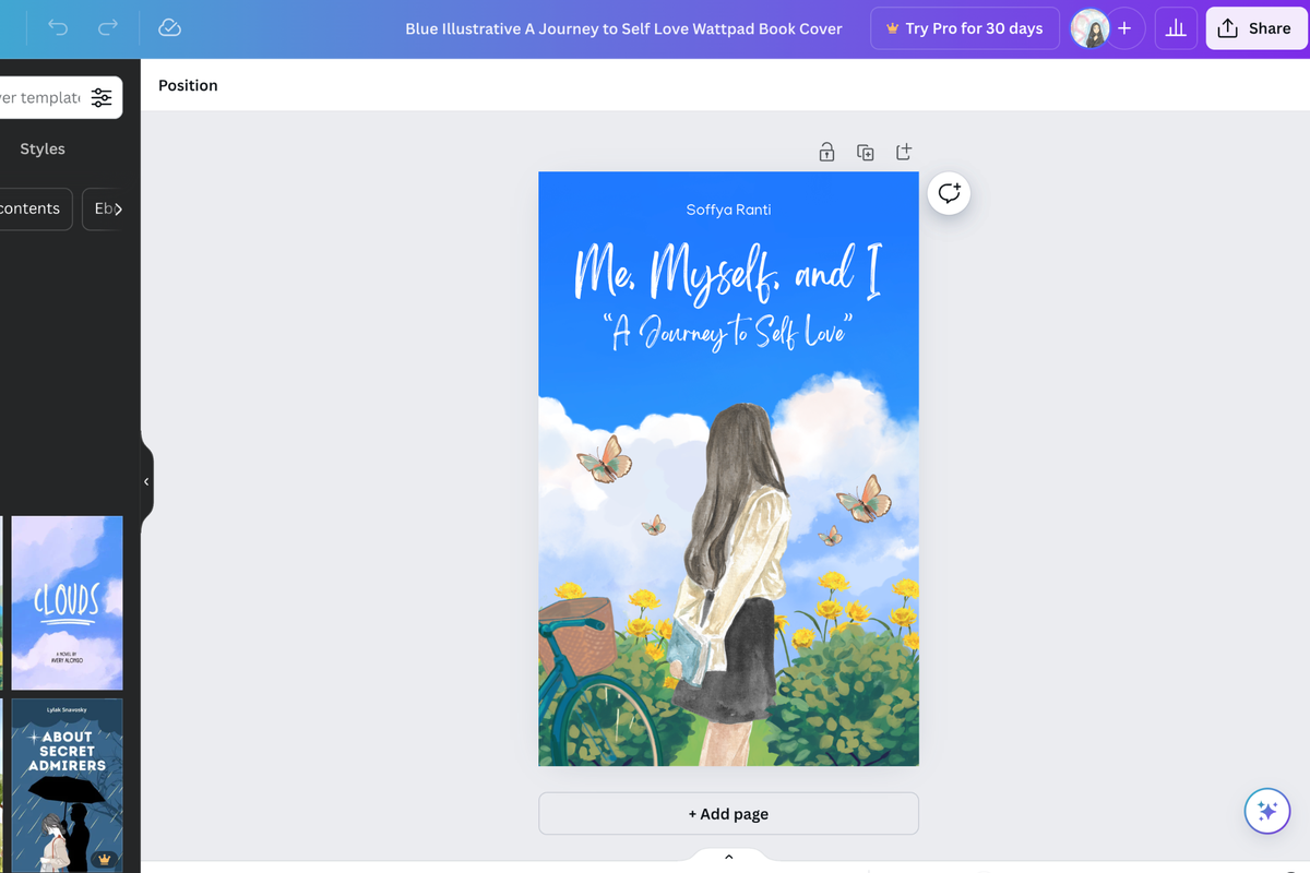 Ilustrasi cara buat cover novel/buku di Canva