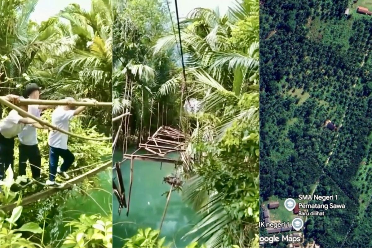 Kondisi jembatan di Desa Tampang Muda, Kecamatan Pematang Sawa, Tanggamus yang rusak, Selasa (26/8/2025).