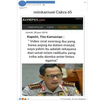 Tangkapan layar berita bohong yang ditujukan kepada Tito Karnavian.