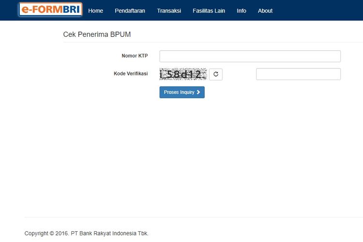 Tangkapan layar dari laman BRI terkait pengecekan NIK penerima BLT UMKM 2021.