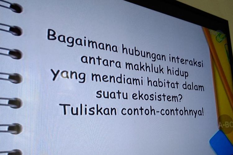 Screenshot of Learning from Home on TVRI 21 April 2020, questions for students in grades 4-6 elementary school.