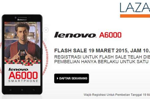 Dahului Xiaomi Redmi 2, Lenovo A6000 Dijual Melalui Flash Sale 19 Maret di Lazada
