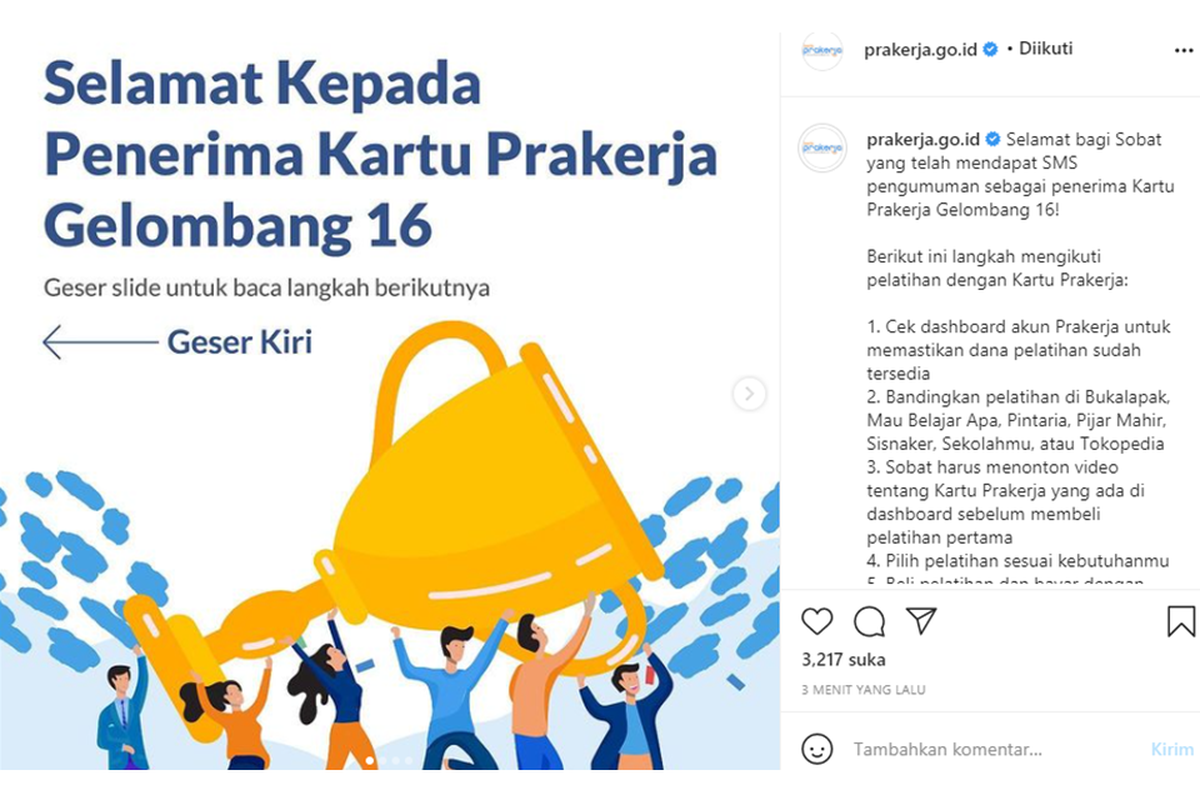 Pengumuman Kartu Prakerja Gelombang 16.