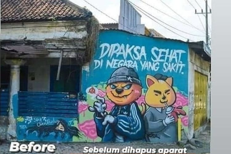 Foto mural di dinding di Kecamatan Bangil, Kabupaten Pasuruan yang viral usai dihapus oleh pemerintah setempat.