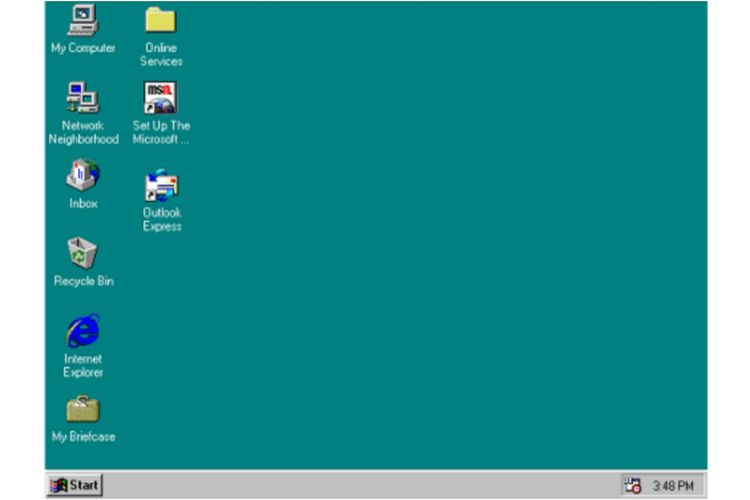 Tampilan antarmuka Windows 95.