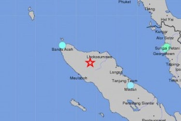 Lokasi gempa Aceh, Selasa (2/7/2013)