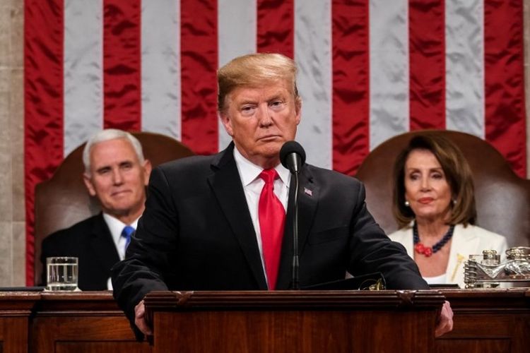 Presiden Amerika Serikat Donald Trump pidato kenegaraan atau State of the Union di US Capitol, Washington DC, pada Selasa (5/2/2019). (AFP/Doug Mills)
