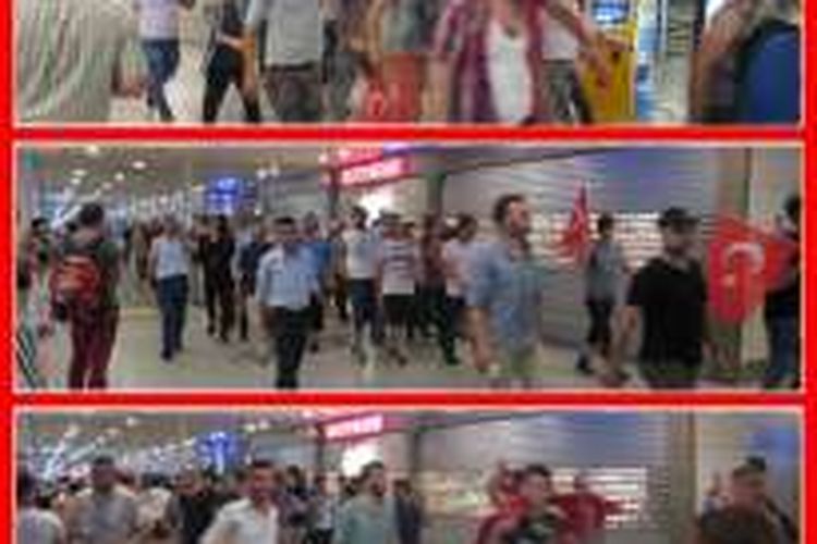 Parade yang dilakukan rakyat turki ke dalam bandara sambil memberi minuman kepada turis di dalam bandara
