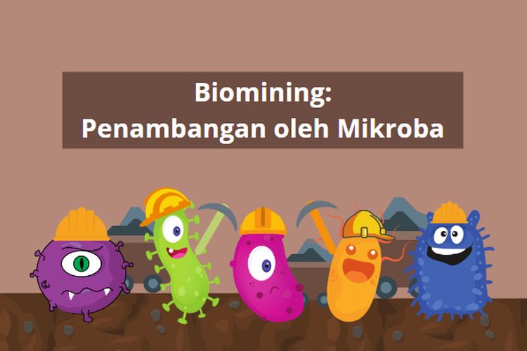 Ilustrasi biomining yang merupakan penambangan logam dan mineral oleh mikroba