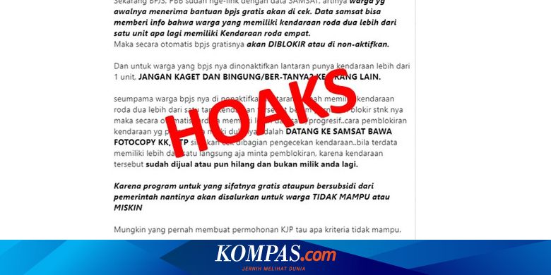Hoaks Bpjs Blokir Pelanggan Yang Memiliki Kendaraan Bermotor Lebih Dari Satu Halaman All Kompas Com
