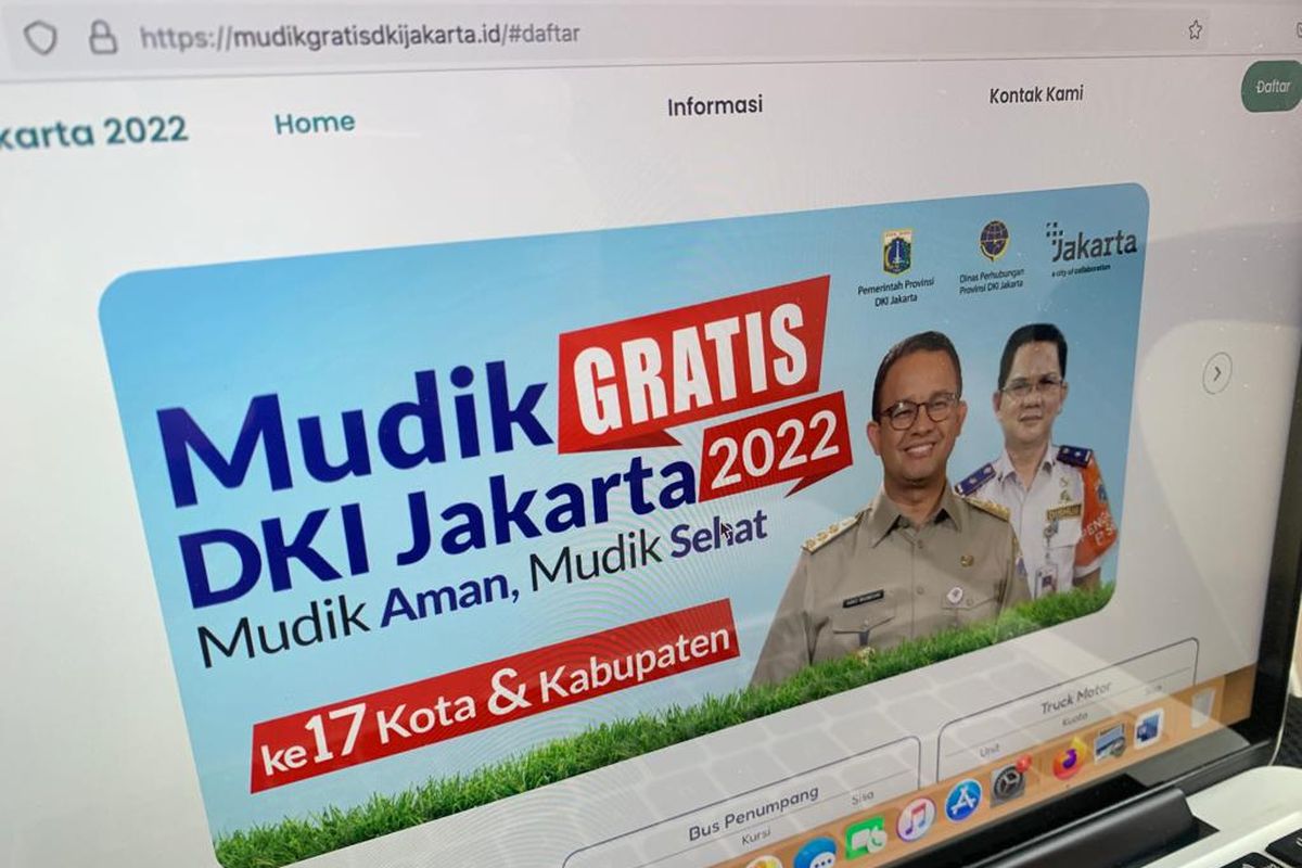 Tampilan situs web mudikgratisdkijakarta.id untuk daftar mudik gratis Pemprov DKI Jakarta