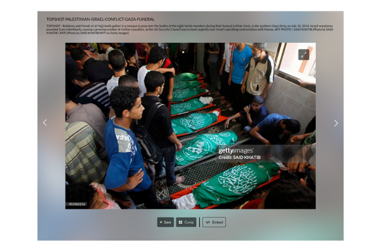 Foto korban serangan Israel di Gaza pada 2014 di situs Getty Images