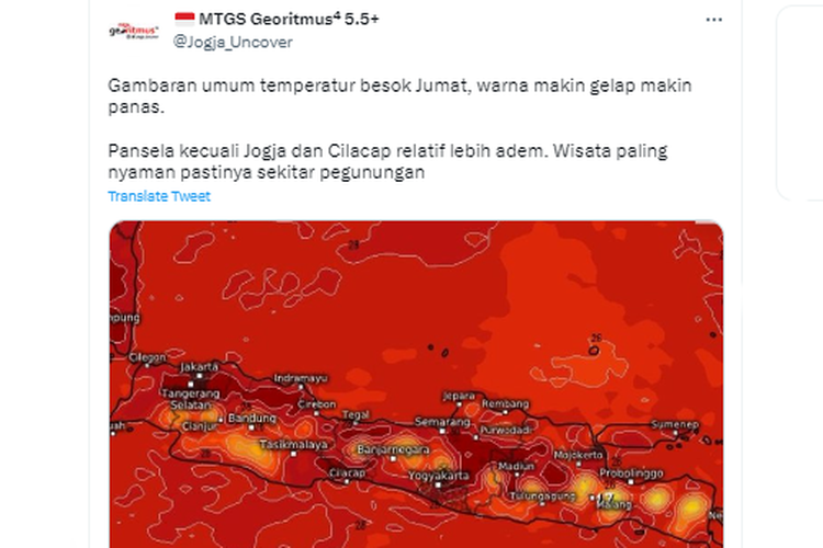 Tangkapan layar twit soal suhu panas Indonesia