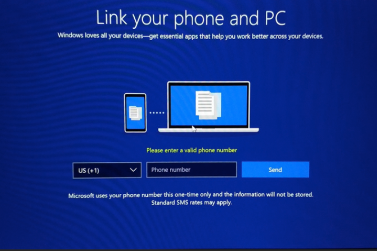 Halaman update Windows 10 yang meminta nomor HP.